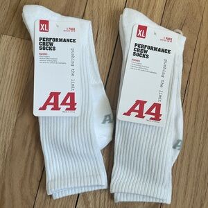 NWT A4 2 White Performance Crew Socks, Size XL